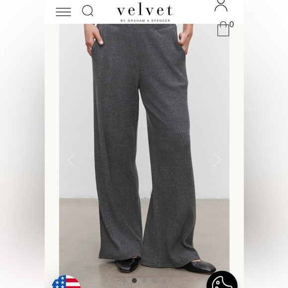 Velvet by Graham & Spencer Soft Gray Wide Leg Ribbed Knit Pants, Slash Pockets. - Picture 11 of 15